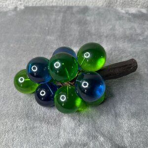 Vintage‎ Lucite Glass Grape Cluster Green Blue MCM Decor 9" Petrified Wood Stem